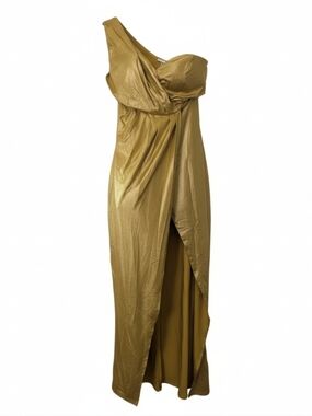 One-Shoulder Gold Evening Gown